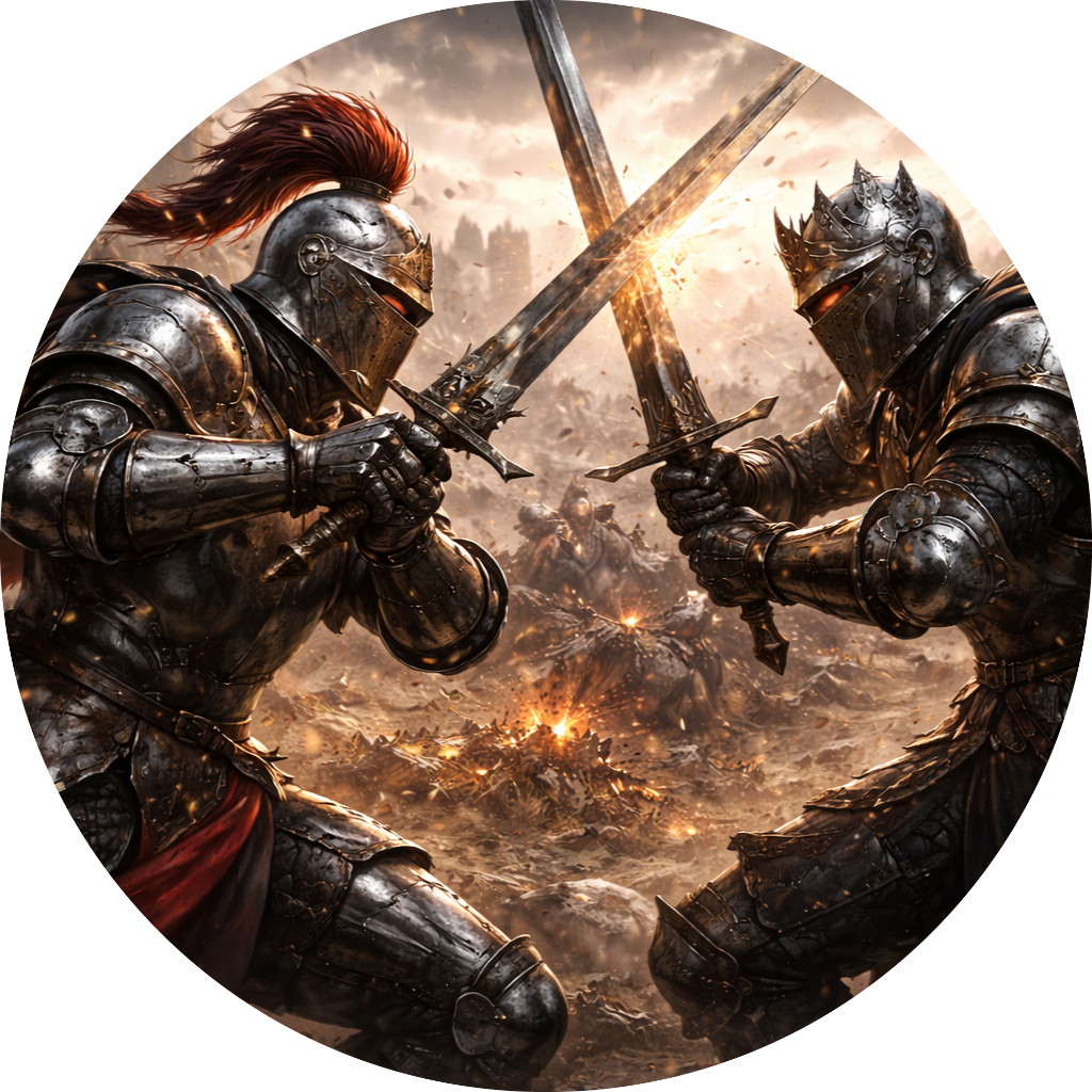 戦場で剣を交える二人の騎士
